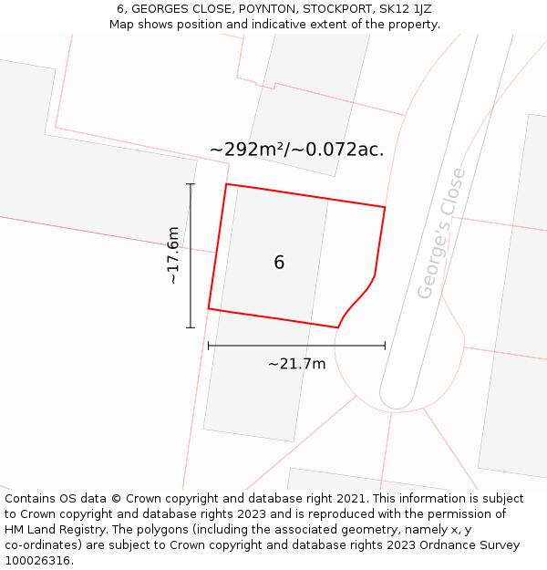 6, GEORGES CLOSE, POYNTON, STOCKPORT, SK12 1JZ: Plot and title map