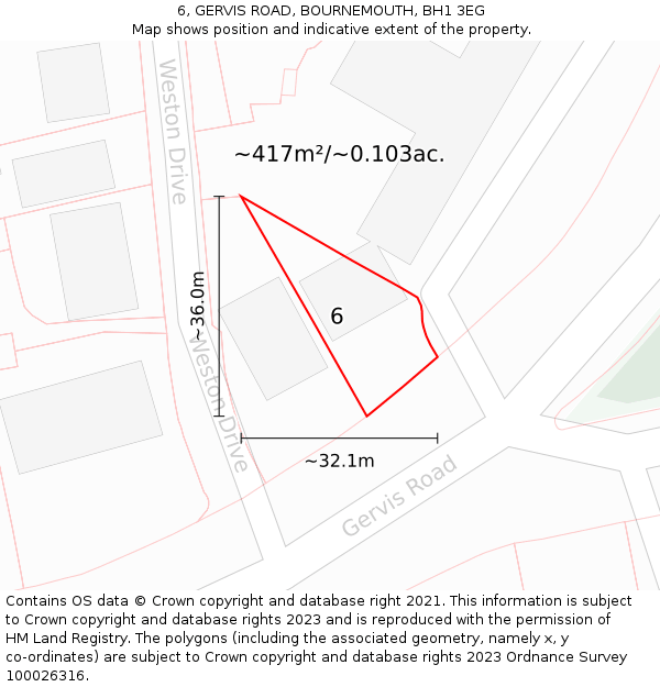 6, GERVIS ROAD, BOURNEMOUTH, BH1 3EG: Plot and title map