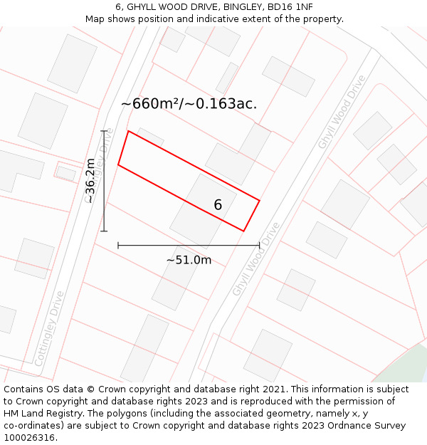 6, GHYLL WOOD DRIVE, BINGLEY, BD16 1NF: Plot and title map