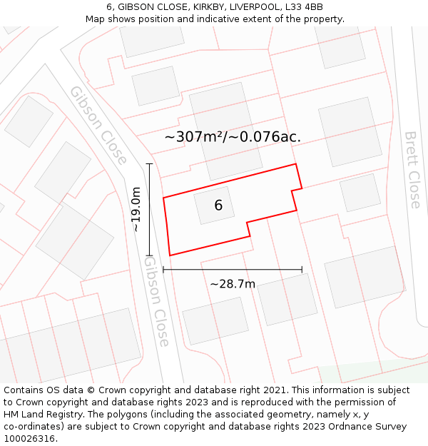 6, GIBSON CLOSE, KIRKBY, LIVERPOOL, L33 4BB: Plot and title map