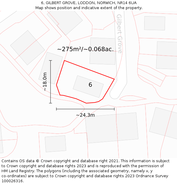 6, GILBERT GROVE, LODDON, NORWICH, NR14 6UA: Plot and title map