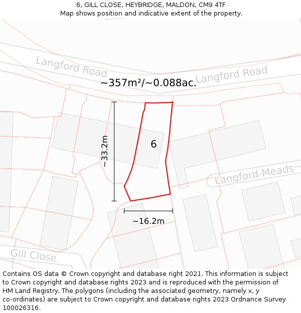 6, GILL CLOSE, HEYBRIDGE, MALDON, CM9 4TF: Plot and title map