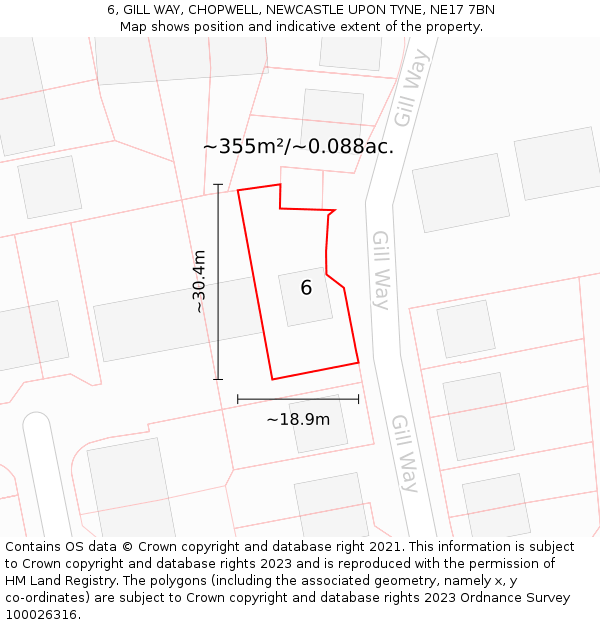 6, GILL WAY, CHOPWELL, NEWCASTLE UPON TYNE, NE17 7BN: Plot and title map