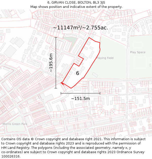 6, GIRVAN CLOSE, BOLTON, BL3 3JS: Plot and title map