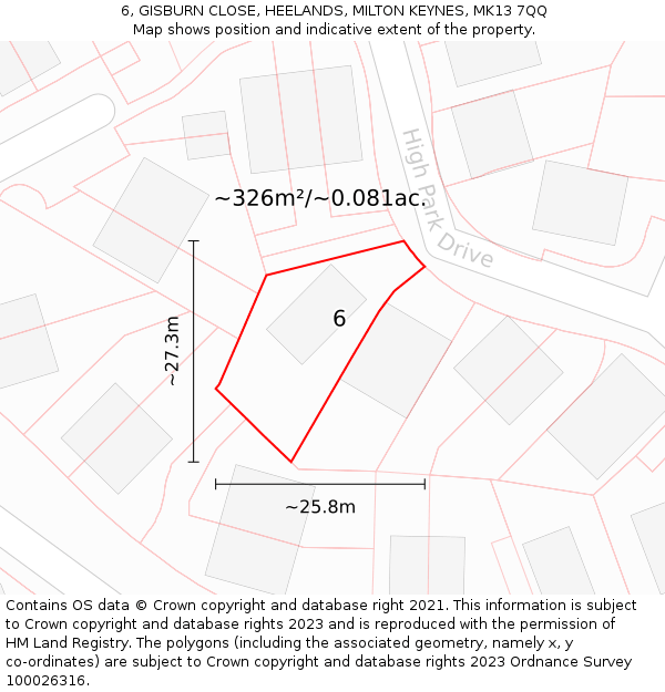 6, GISBURN CLOSE, HEELANDS, MILTON KEYNES, MK13 7QQ: Plot and title map