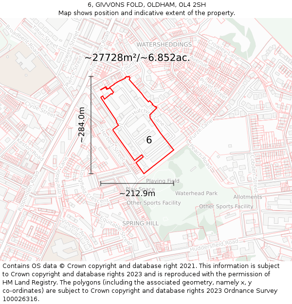 6, GIVVONS FOLD, OLDHAM, OL4 2SH: Plot and title map