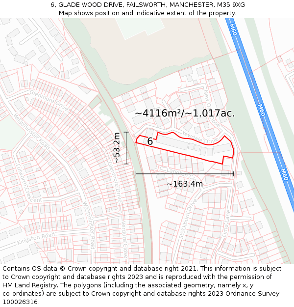 6, GLADE WOOD DRIVE, FAILSWORTH, MANCHESTER, M35 9XG: Plot and title map