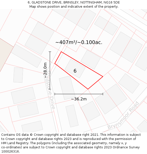 6, GLADSTONE DRIVE, BRINSLEY, NOTTINGHAM, NG16 5DE: Plot and title map