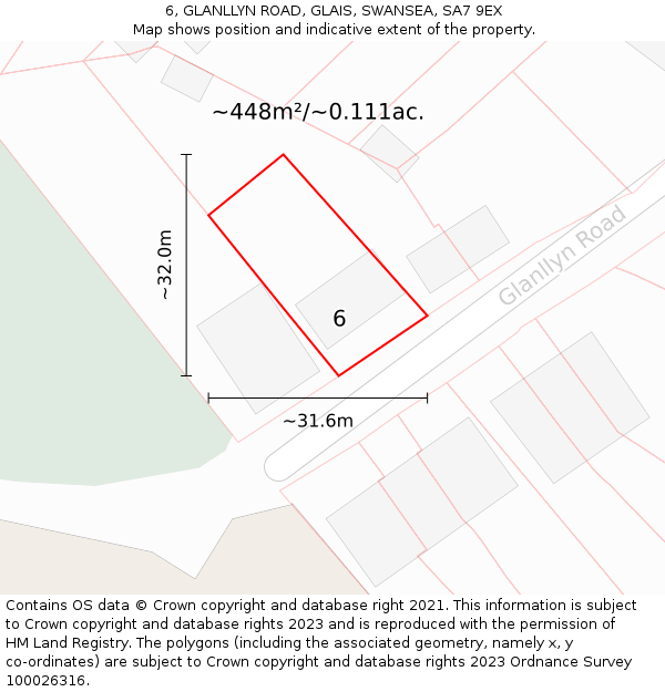 6, GLANLLYN ROAD, GLAIS, SWANSEA, SA7 9EX: Plot and title map