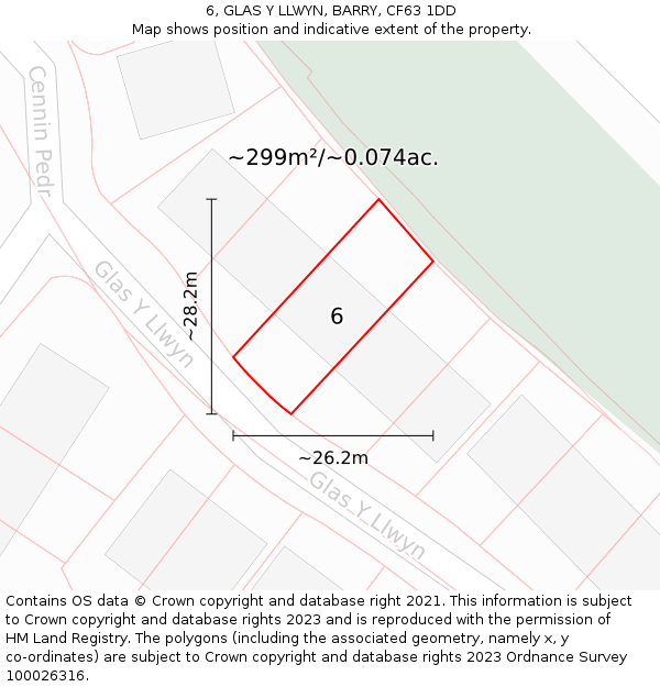 6, GLAS Y LLWYN, BARRY, CF63 1DD: Plot and title map