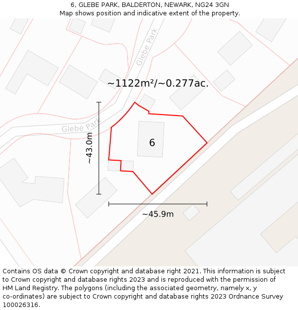 6, GLEBE PARK, BALDERTON, NEWARK, NG24 3GN: Plot and title map