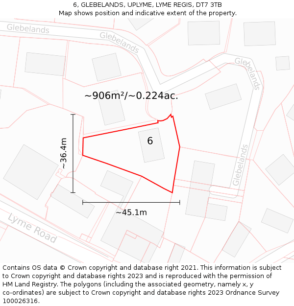 6, GLEBELANDS, UPLYME, LYME REGIS, DT7 3TB: Plot and title map