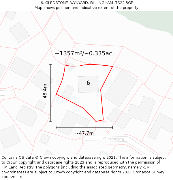 6, GLEDSTONE, WYNYARD, BILLINGHAM, TS22 5GF: Plot and title map