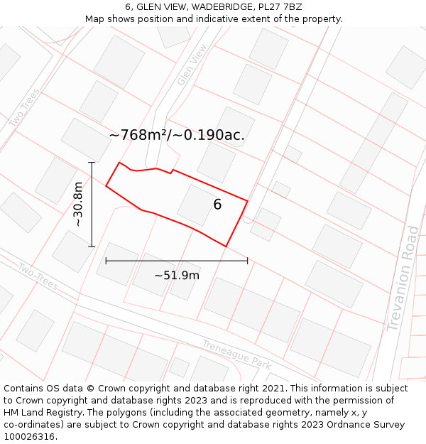 6, GLEN VIEW, WADEBRIDGE, PL27 7BZ: Plot and title map