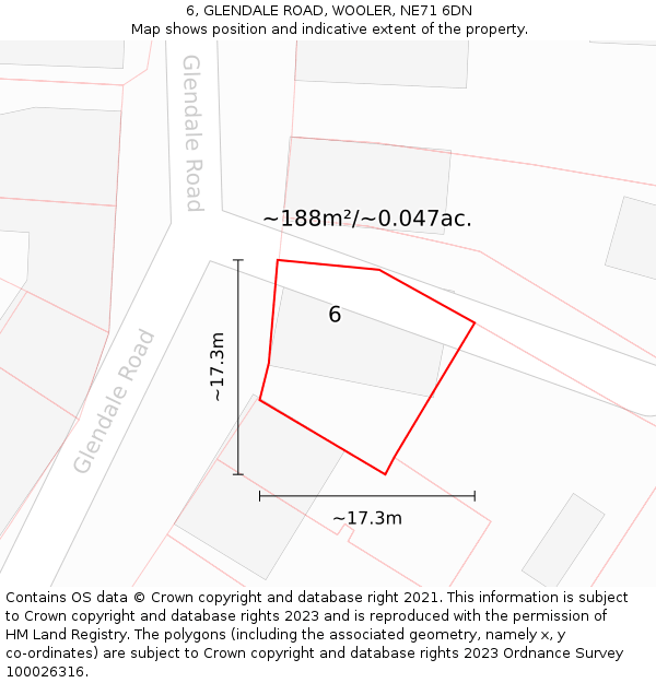 6, GLENDALE ROAD, WOOLER, NE71 6DN: Plot and title map