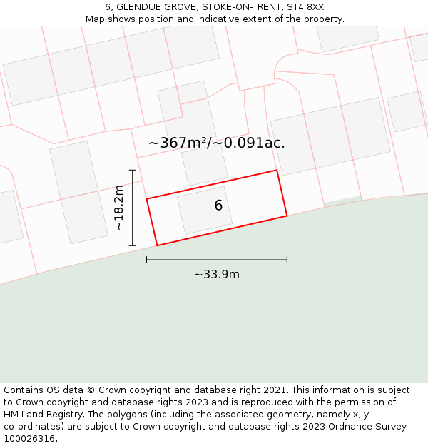 6, GLENDUE GROVE, STOKE-ON-TRENT, ST4 8XX: Plot and title map