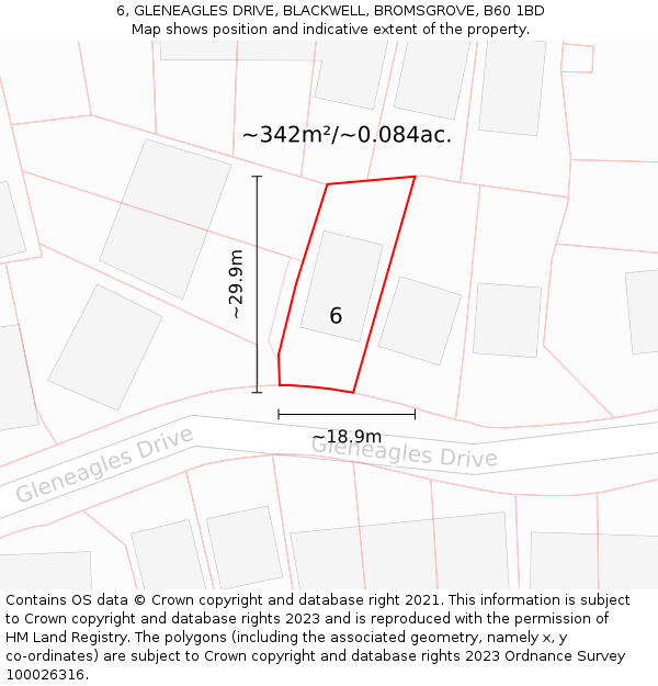 6, GLENEAGLES DRIVE, BLACKWELL, BROMSGROVE, B60 1BD: Plot and title map