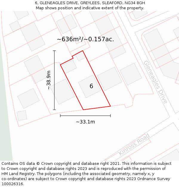 6, GLENEAGLES DRIVE, GREYLEES, SLEAFORD, NG34 8GH: Plot and title map