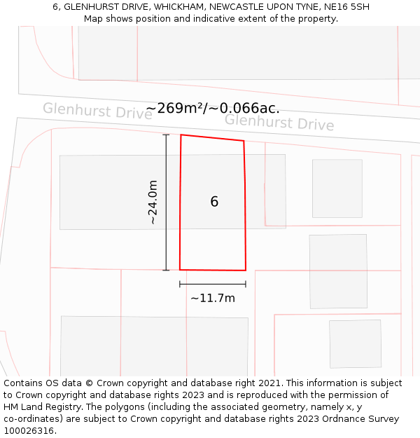 6, GLENHURST DRIVE, WHICKHAM, NEWCASTLE UPON TYNE, NE16 5SH: Plot and title map