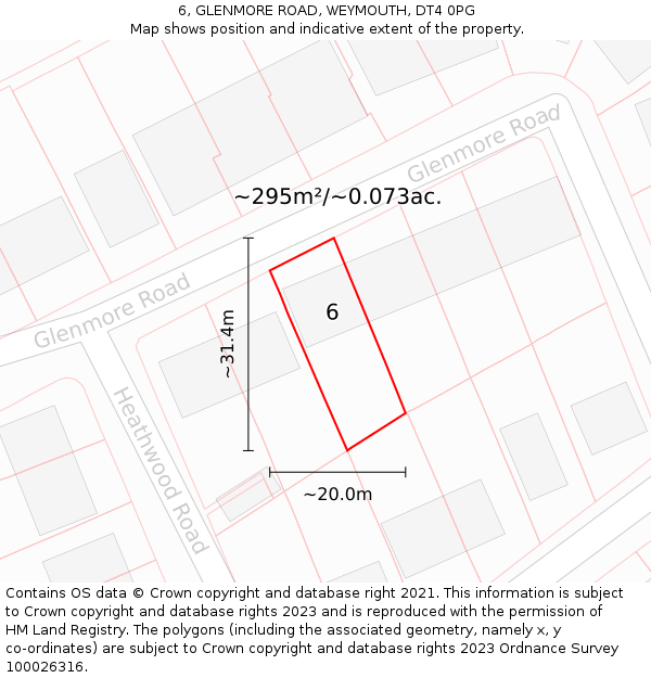 6, GLENMORE ROAD, WEYMOUTH, DT4 0PG: Plot and title map