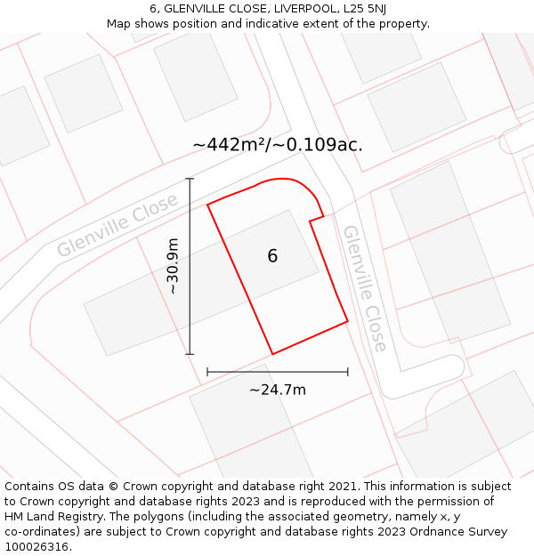 6, GLENVILLE CLOSE, LIVERPOOL, L25 5NJ: Plot and title map