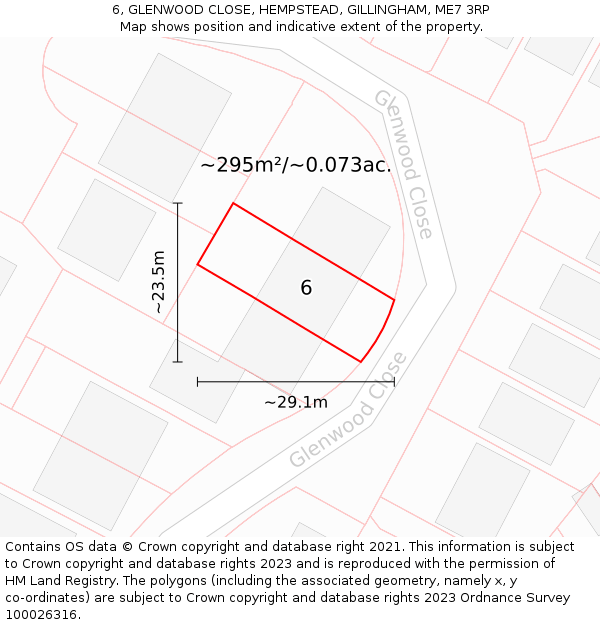 6, GLENWOOD CLOSE, HEMPSTEAD, GILLINGHAM, ME7 3RP: Plot and title map