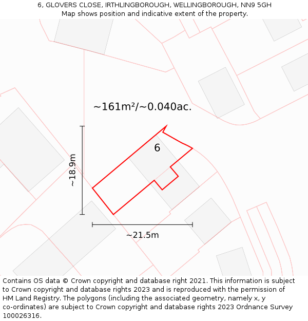 6, GLOVERS CLOSE, IRTHLINGBOROUGH, WELLINGBOROUGH, NN9 5GH: Plot and title map