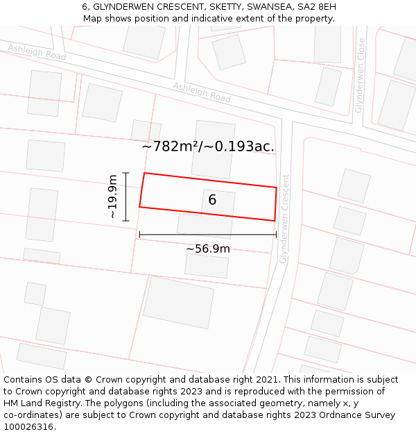 6, GLYNDERWEN CRESCENT, SKETTY, SWANSEA, SA2 8EH: Plot and title map