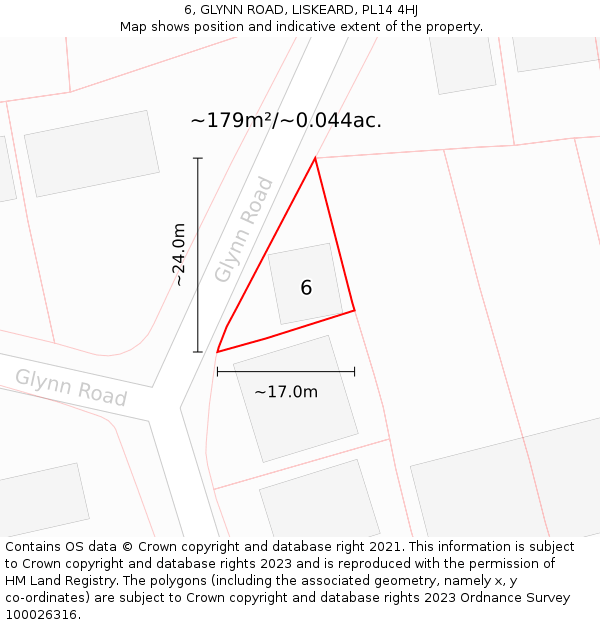 6, GLYNN ROAD, LISKEARD, PL14 4HJ: Plot and title map