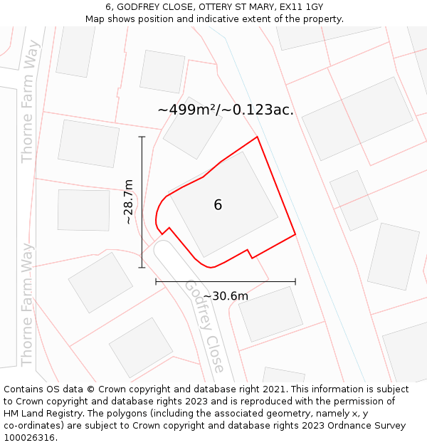 6, GODFREY CLOSE, OTTERY ST MARY, EX11 1GY: Plot and title map