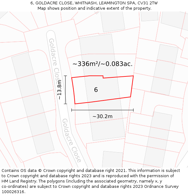 6, GOLDACRE CLOSE, WHITNASH, LEAMINGTON SPA, CV31 2TW: Plot and title map