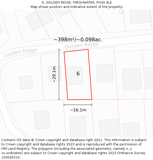 6, GOLDEN RIDGE, FRESHWATER, PO40 9LE: Plot and title map