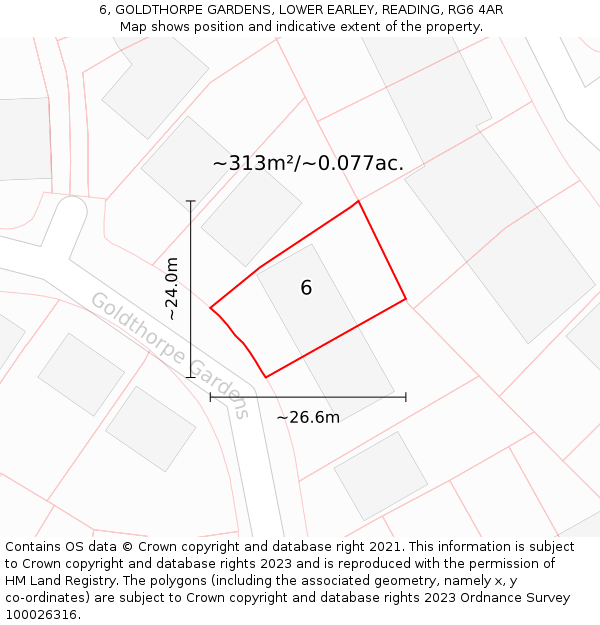 6, GOLDTHORPE GARDENS, LOWER EARLEY, READING, RG6 4AR: Plot and title map