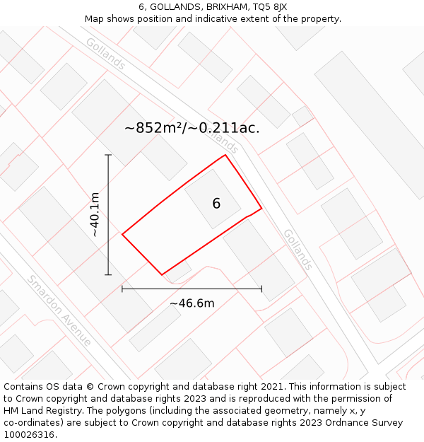 6, GOLLANDS, BRIXHAM, TQ5 8JX: Plot and title map