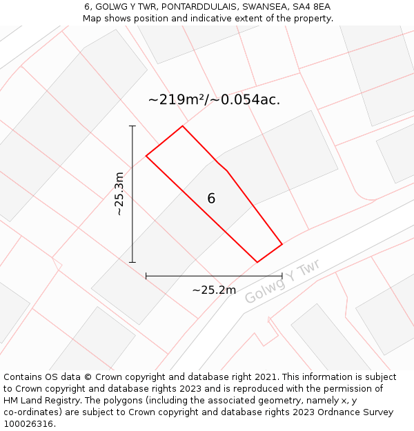 6, GOLWG Y TWR, PONTARDDULAIS, SWANSEA, SA4 8EA: Plot and title map