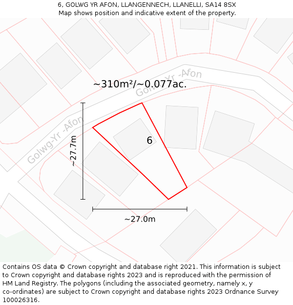 6, GOLWG YR AFON, LLANGENNECH, LLANELLI, SA14 8SX: Plot and title map