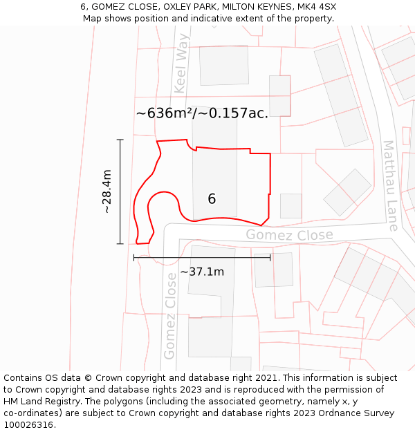 6, GOMEZ CLOSE, OXLEY PARK, MILTON KEYNES, MK4 4SX: Plot and title map