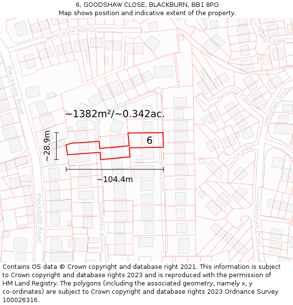 6, GOODSHAW CLOSE, BLACKBURN, BB1 8PG: Plot and title map