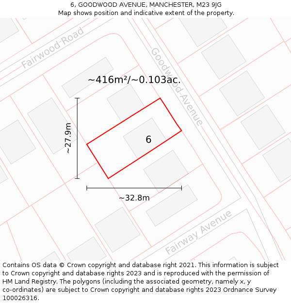 6, GOODWOOD AVENUE, MANCHESTER, M23 9JG: Plot and title map