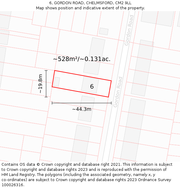 6, GORDON ROAD, CHELMSFORD, CM2 9LL: Plot and title map