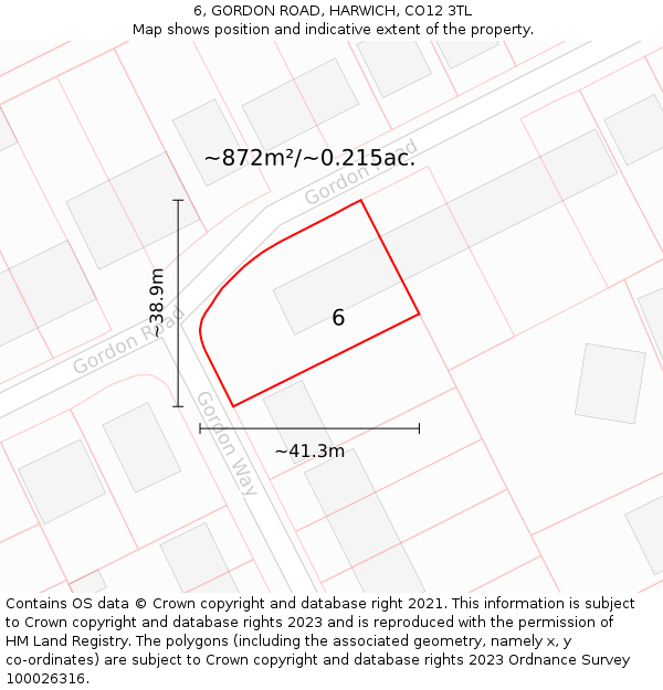 6, GORDON ROAD, HARWICH, CO12 3TL: Plot and title map