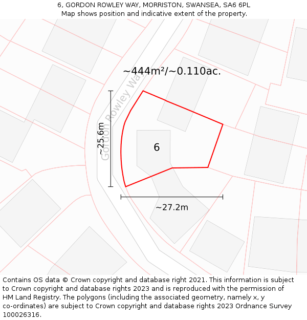 6, GORDON ROWLEY WAY, MORRISTON, SWANSEA, SA6 6PL: Plot and title map