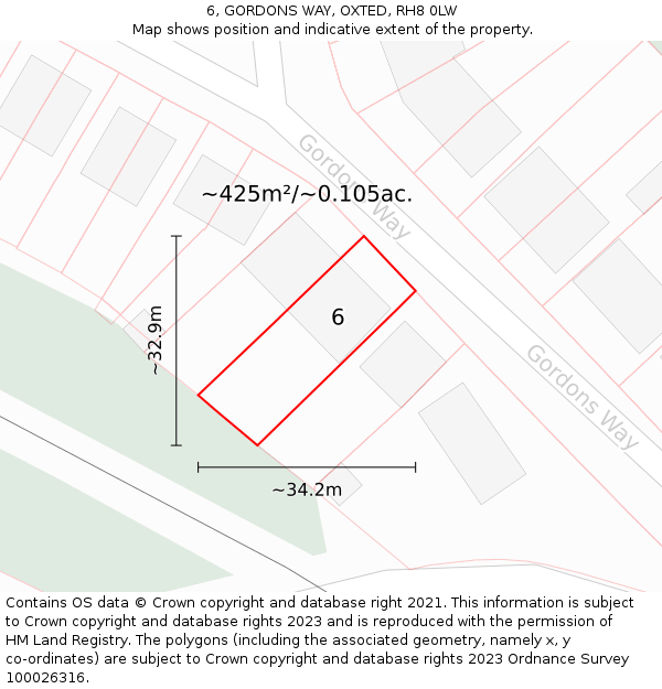 6, GORDONS WAY, OXTED, RH8 0LW: Plot and title map