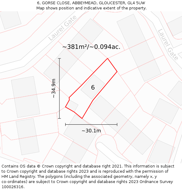 6, GORSE CLOSE, ABBEYMEAD, GLOUCESTER, GL4 5UW: Plot and title map