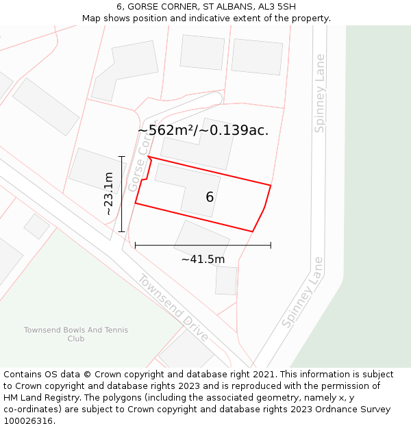 6, GORSE CORNER, ST ALBANS, AL3 5SH: Plot and title map