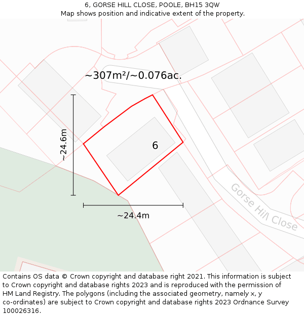 6, GORSE HILL CLOSE, POOLE, BH15 3QW: Plot and title map