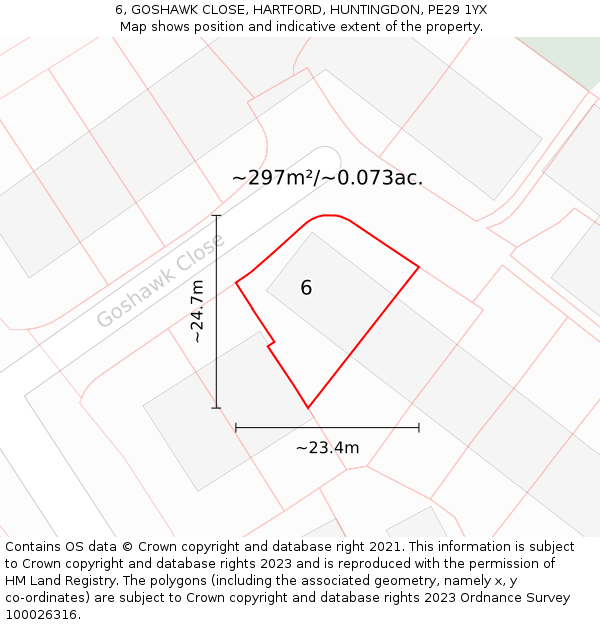 6, GOSHAWK CLOSE, HARTFORD, HUNTINGDON, PE29 1YX: Plot and title map