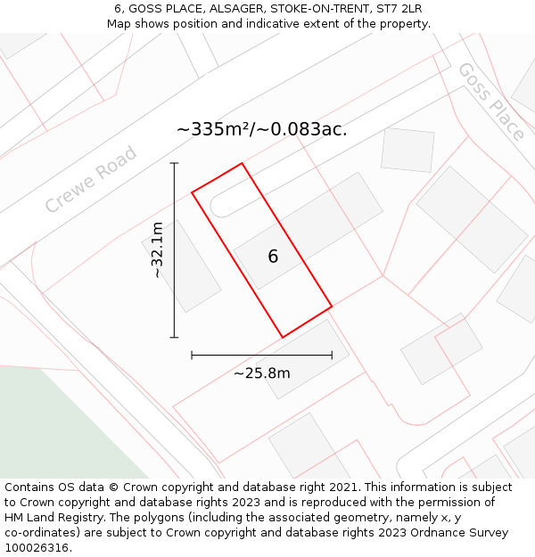 6, GOSS PLACE, ALSAGER, STOKE-ON-TRENT, ST7 2LR: Plot and title map