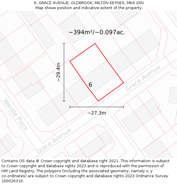 6, GRACE AVENUE, OLDBROOK, MILTON KEYNES, MK6 2XN: Plot and title map