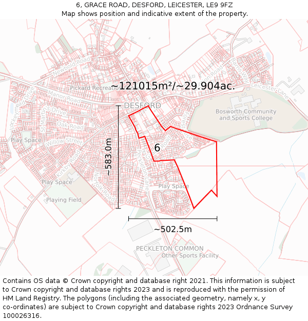 6, GRACE ROAD, DESFORD, LEICESTER, LE9 9FZ: Plot and title map